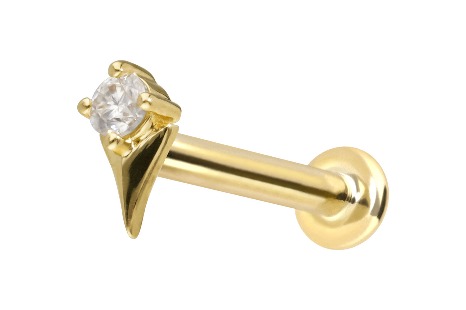 14 Karat Gold Labret Piercing mit Innengewinde MOISSANIT + PFEILSPITZE